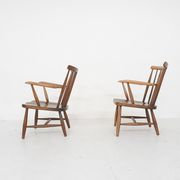 Scandinavian modern spindle back arm chairs, 1960