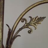 Art Nouveau three-light chandelier in bronze with orange and green glass shade, France.