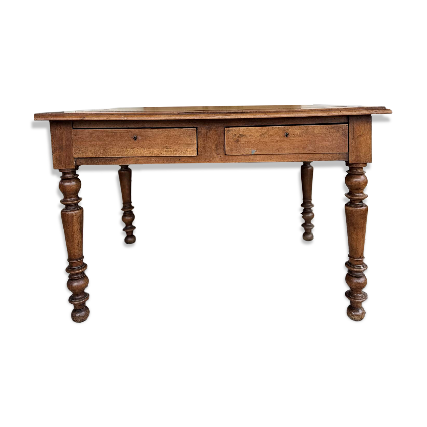 Antique Louis Philippe style desk - mustard yellow leather top