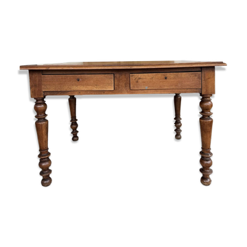 Bureau ancien style Louis Philippe - plateau en cuir jaune moutarde