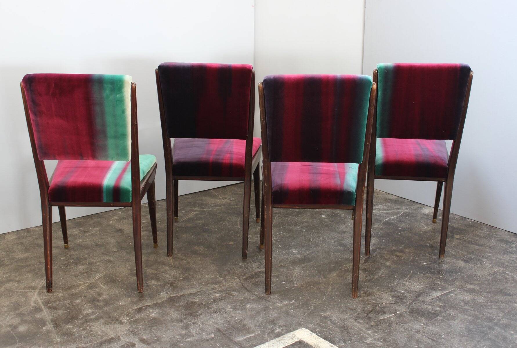 Mid-Century Velvet Dining Chairs, 1950s, Set of 4
