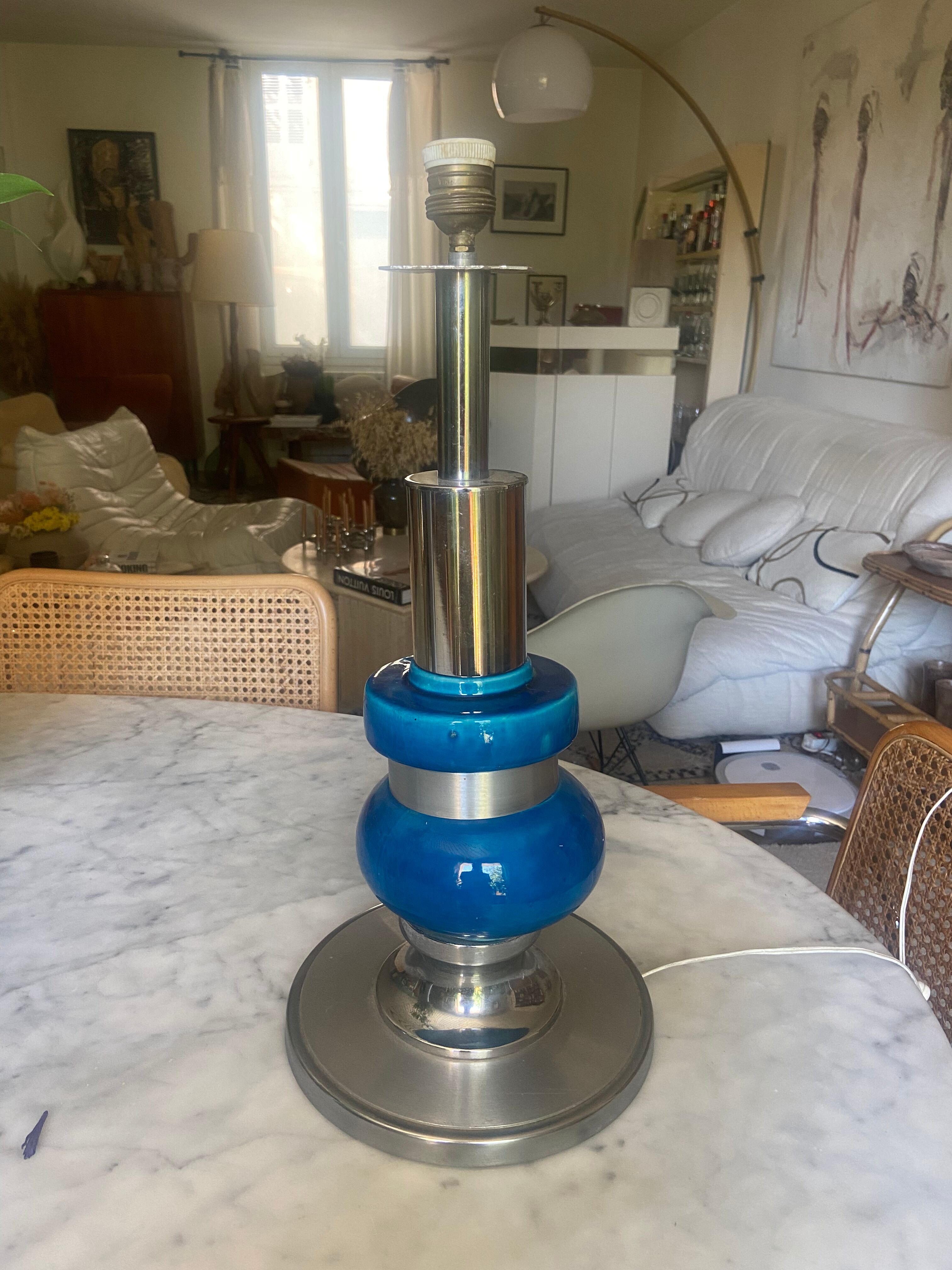 Lamp foot in ceramic and chrome 70s