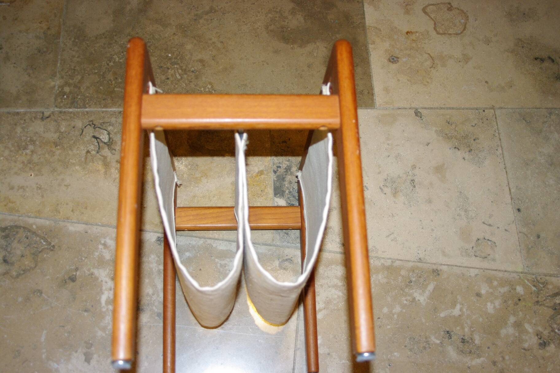 Danish teak and cotton magazine rack, 1950s