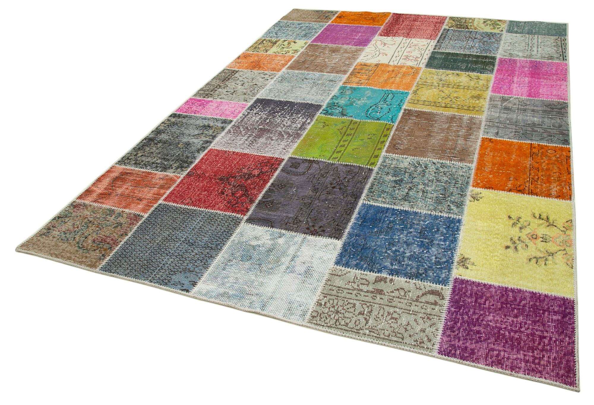 Handmade oriental contemporary 205 cm x 297 cm multicolor patchwork carpet