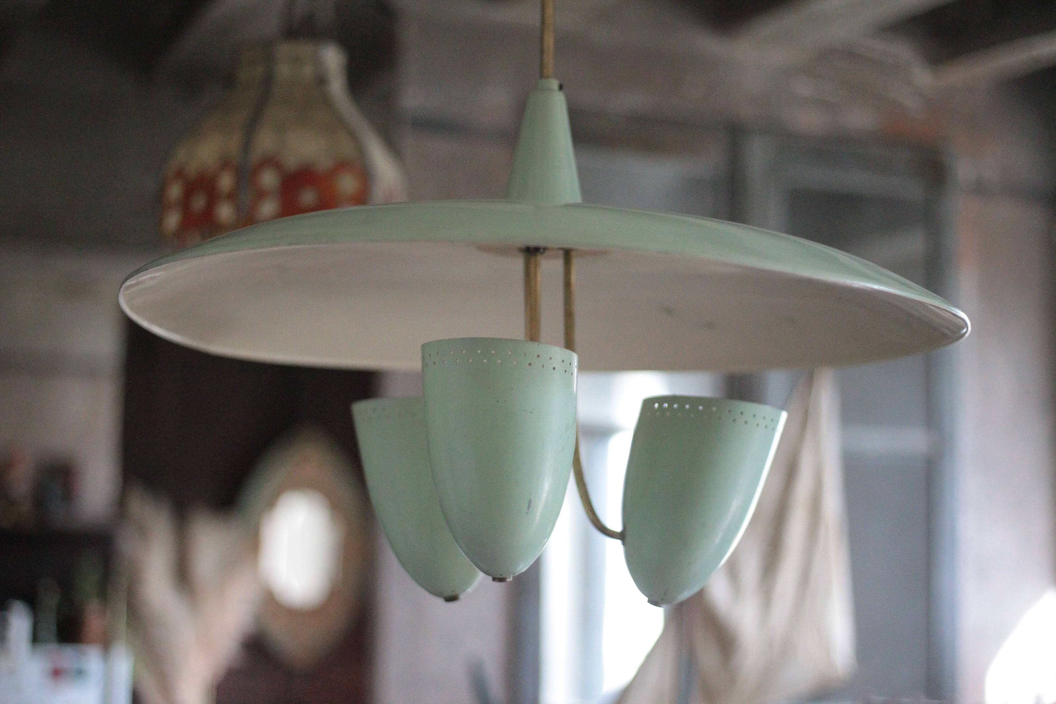 Vintage lacquered metal pendant from the 1950s, Herman Busquet for Hala.