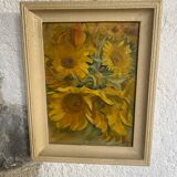 Huile sur toile encadrée ancienne « Tournesols»