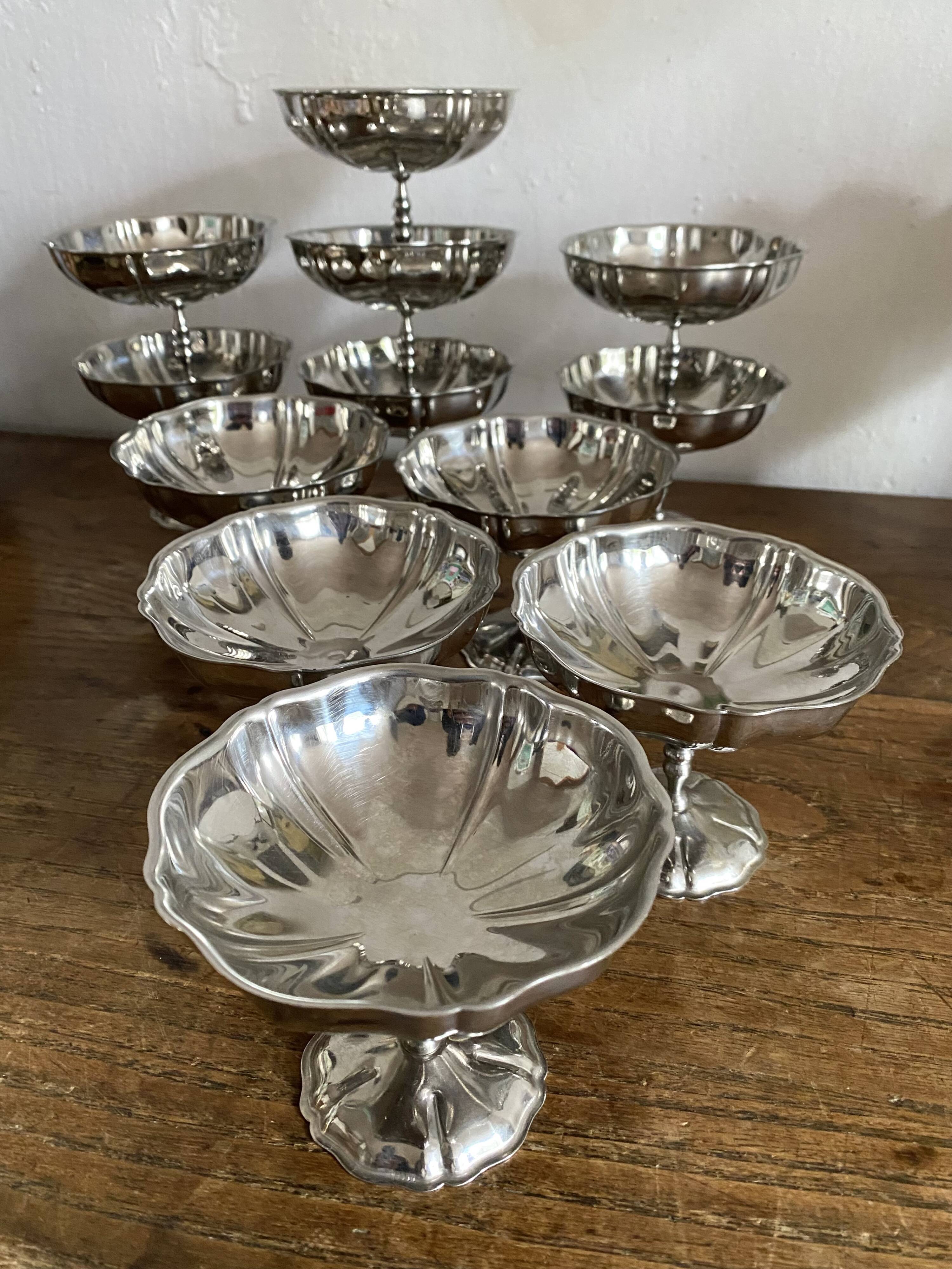 Large stainless steel stemmed bowls
