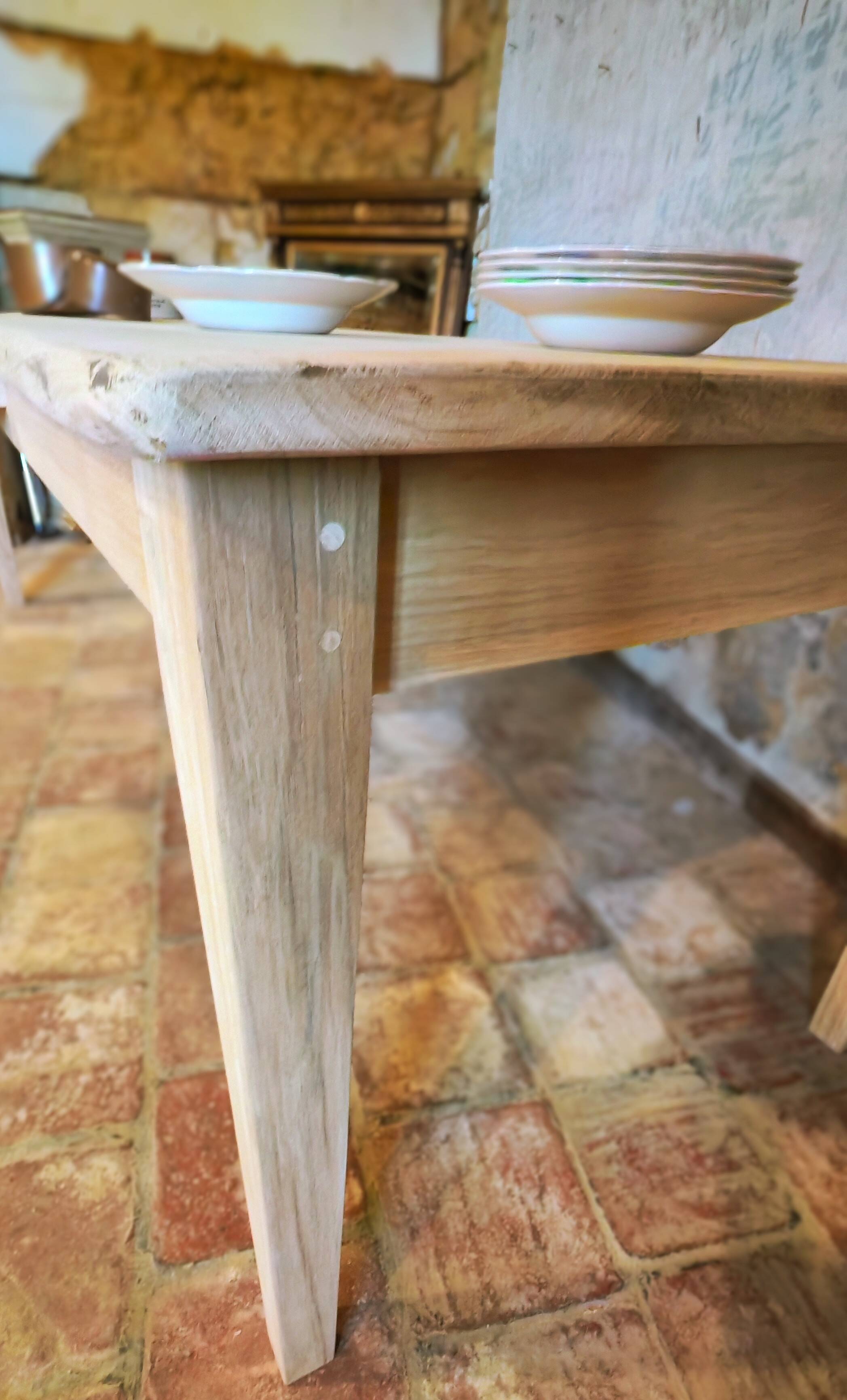 French solid oak farmhouse table 239x89 Raw patinated