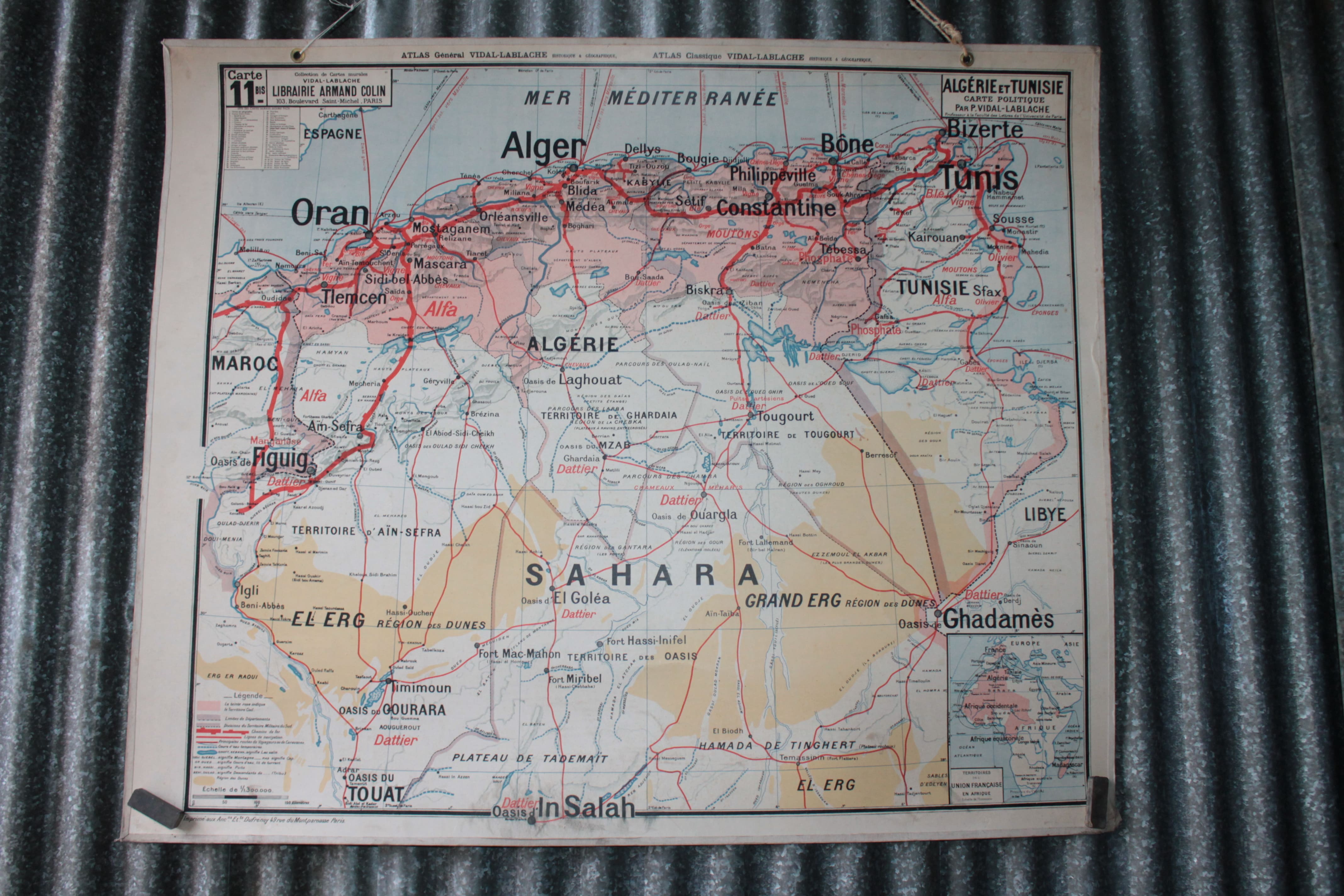 School map Vidal 11 bis Algeria and Tunisia