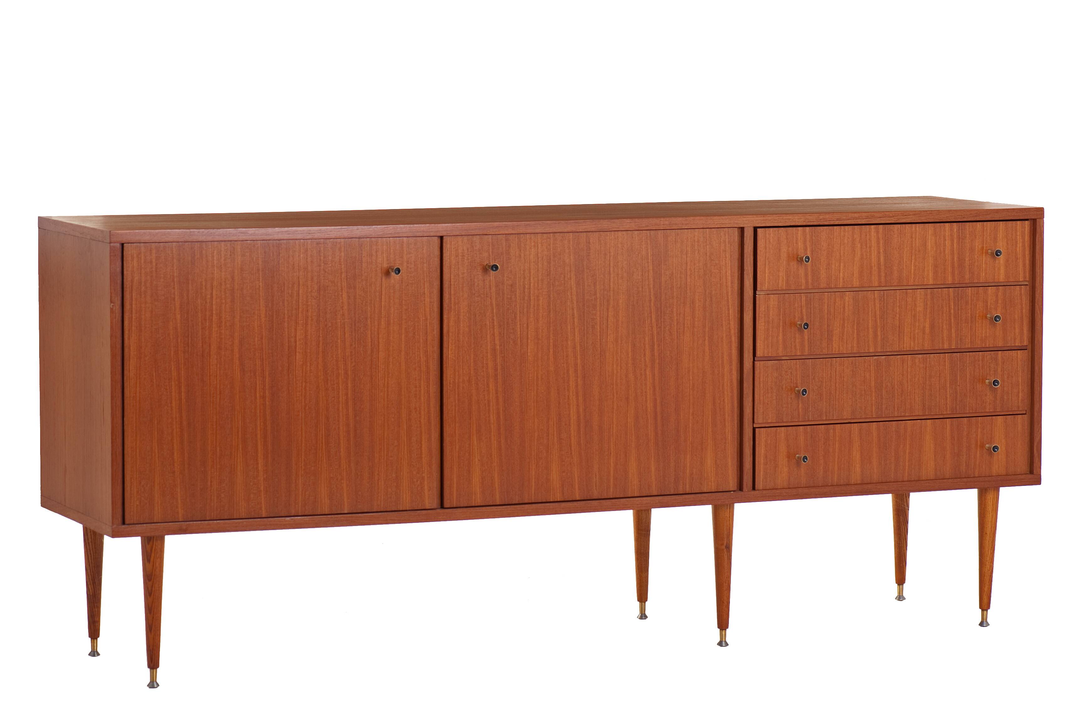 Teak sideboard with 4 drawers and 2 doors, 1960s
