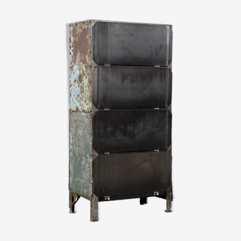 Original Vintage Raw Industrial Metal Factory Cabinet with Shelves, 1950s