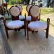 Set of 4 vintage dining chairs in brown pine and white fur by Szedleczky (1970s)