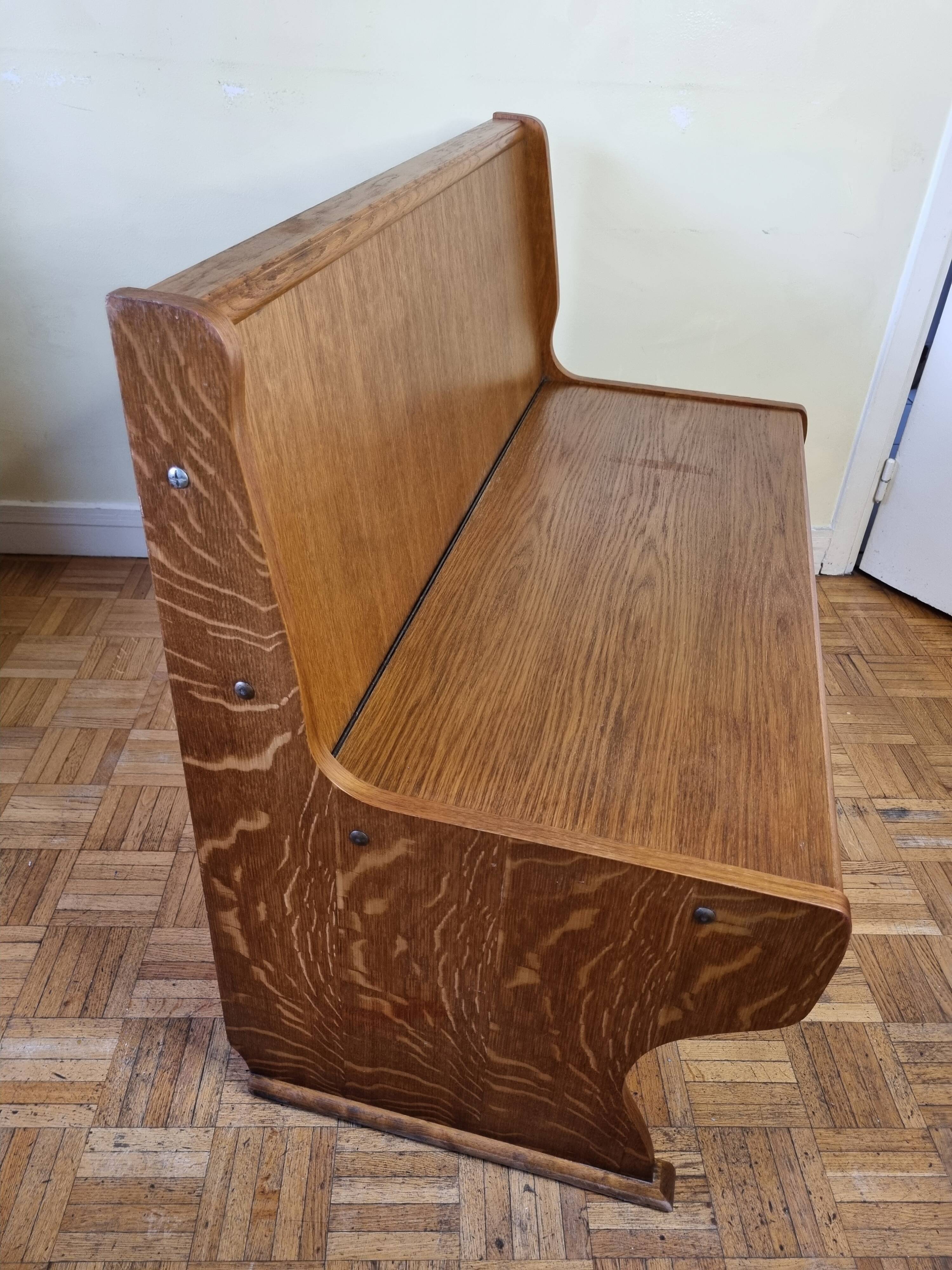 Vintage oak bench with storage compartment, two-seater, 104 cm