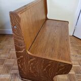 Vintage oak bench with storage box, two seats, 104 cm