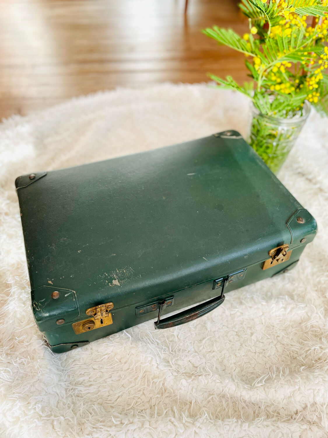 Valise carton vintage vert foncé