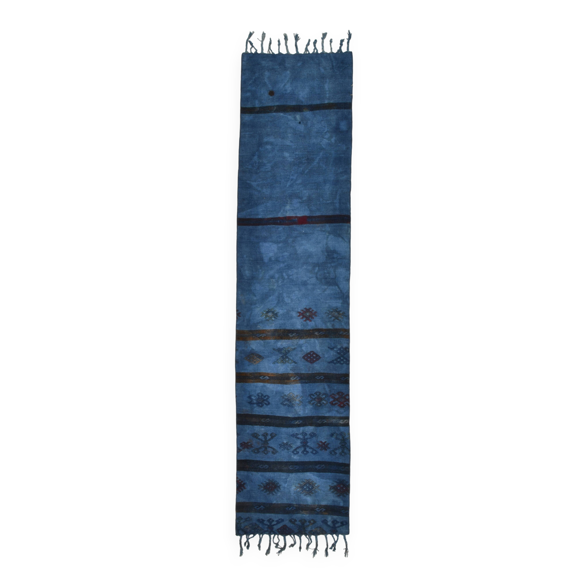 Soft Blue Turkish Woven Hallway Runner Rug, 79x342 Cm