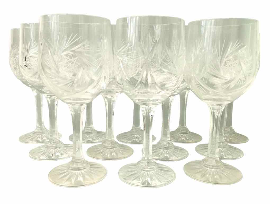 Set of 12 cut crystal wine glasses