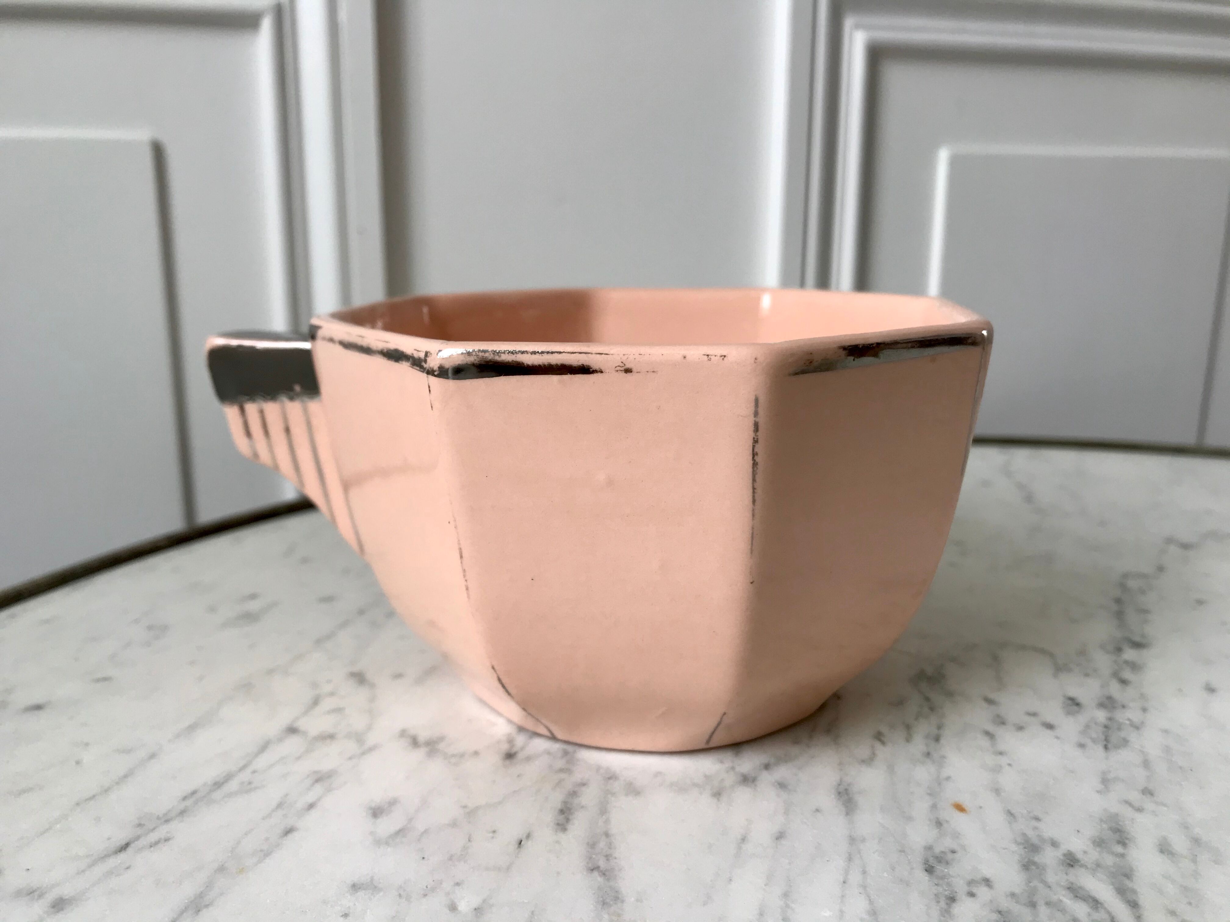 Art Deco cup powder pink Longwy 50s