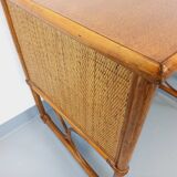 Vintage desk in rattan, woven rattan and wood, Maugrion style Roche-Bobois
