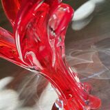 Trilobe vase in transparent Murano glass and vintage magenta