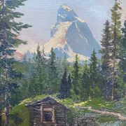 HST table "Animated mountain landscape" XIX°/XX° signed with frame