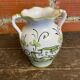 Vintage White Ceramic Vase with Green Landscape Decor from the 1970s