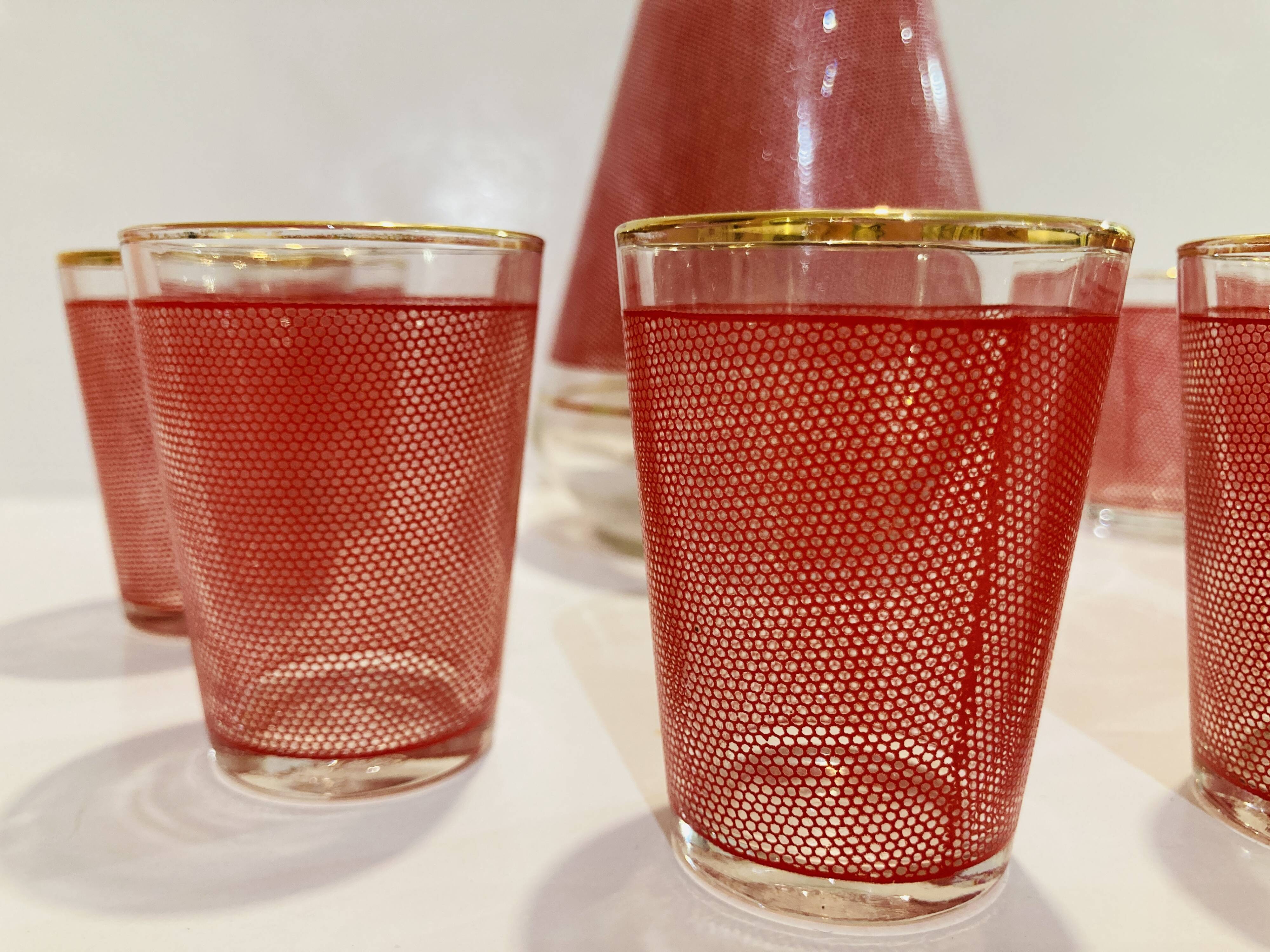 Set red liquor 1 carafe + 8 glasses Bvb France -retro cuisine vintagz