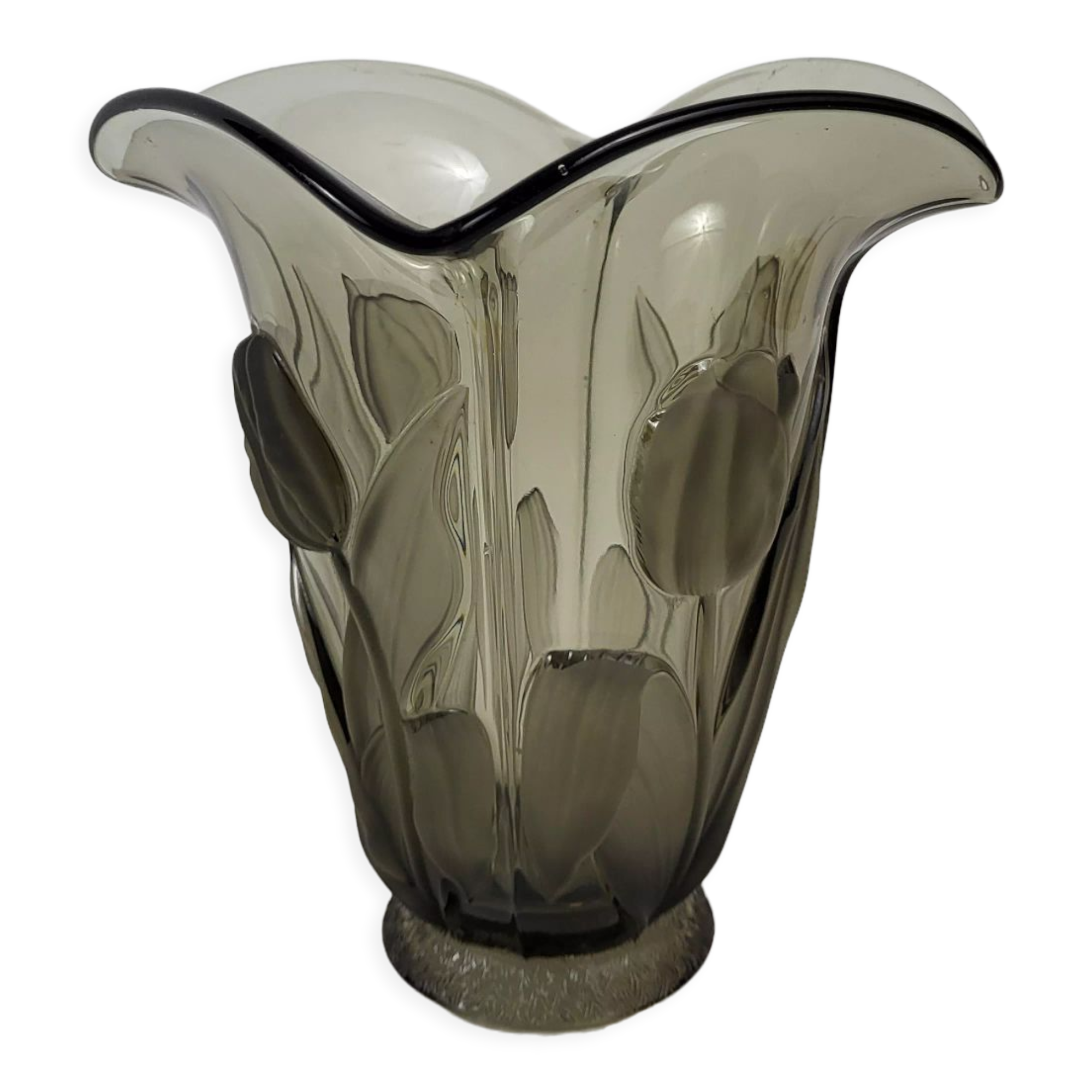 Art Deco glass tulip vase Czechoslovakia
