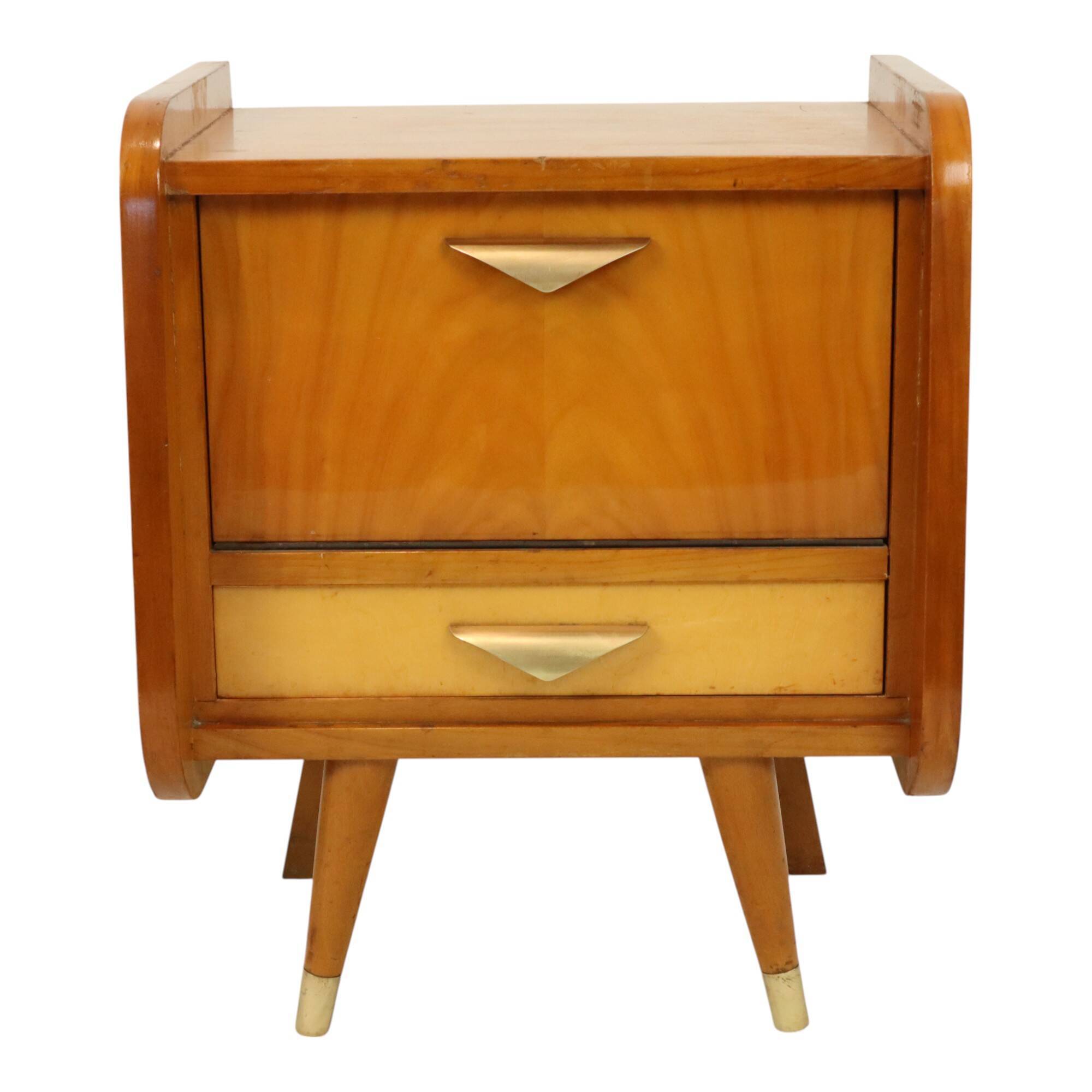 Pair of Fifties Rockabilly Wooden Bedside Tables Vintage Design