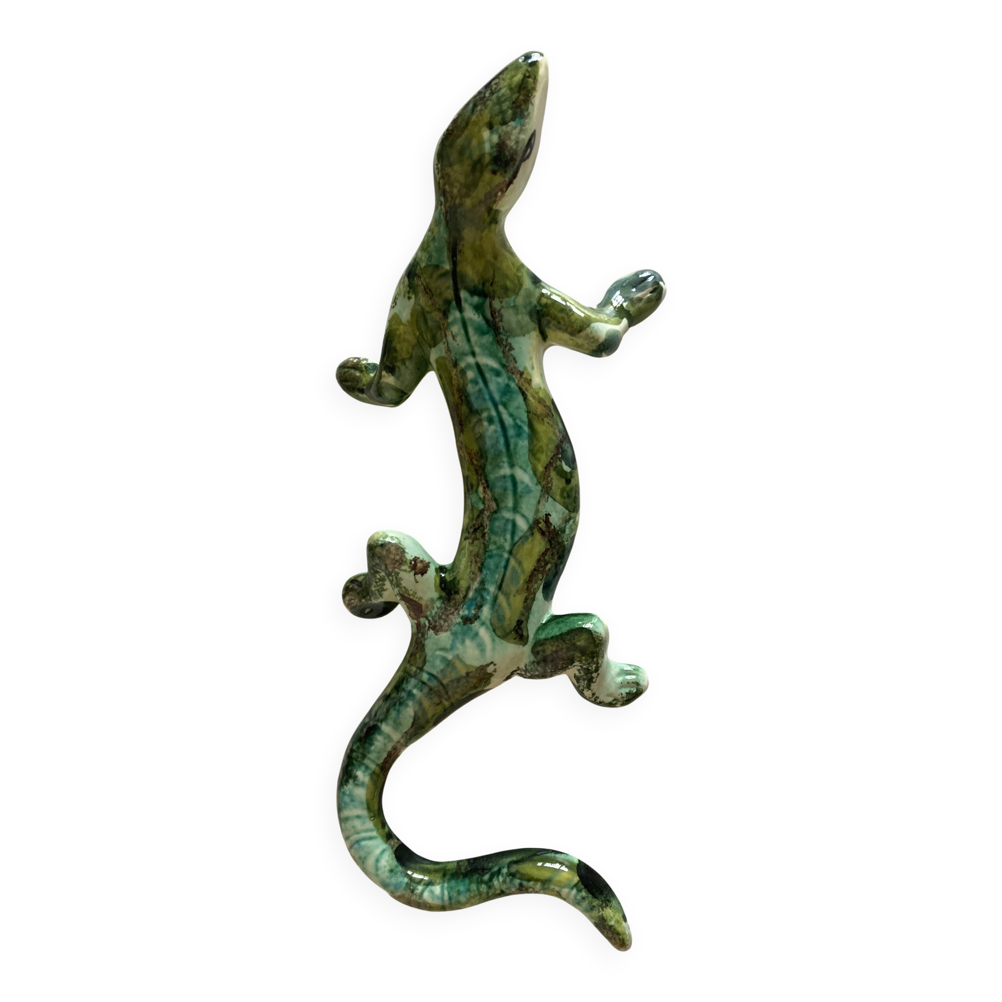 Provence 1970 XXL lizard in green glazed stoneware