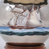 Lampe de table antique en verre mercure, galion et navire, soufflé à la main, années 1920, anglais, recâblé