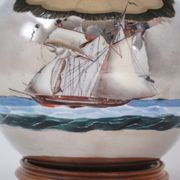 Lampe de table antique en verre mercure, galion et navire, soufflé à la main, années 1920, anglais, recâblé