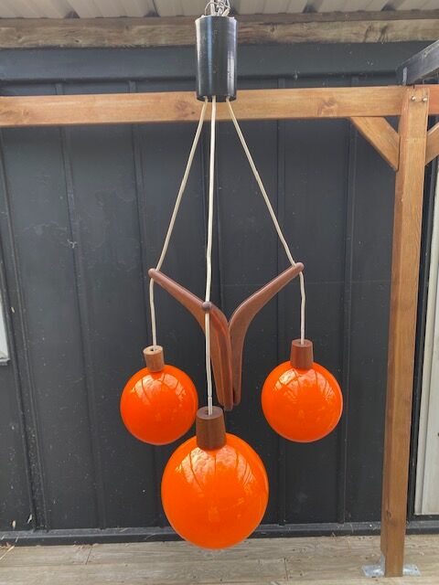 Scandinavian Rispal teak chandelier 1960