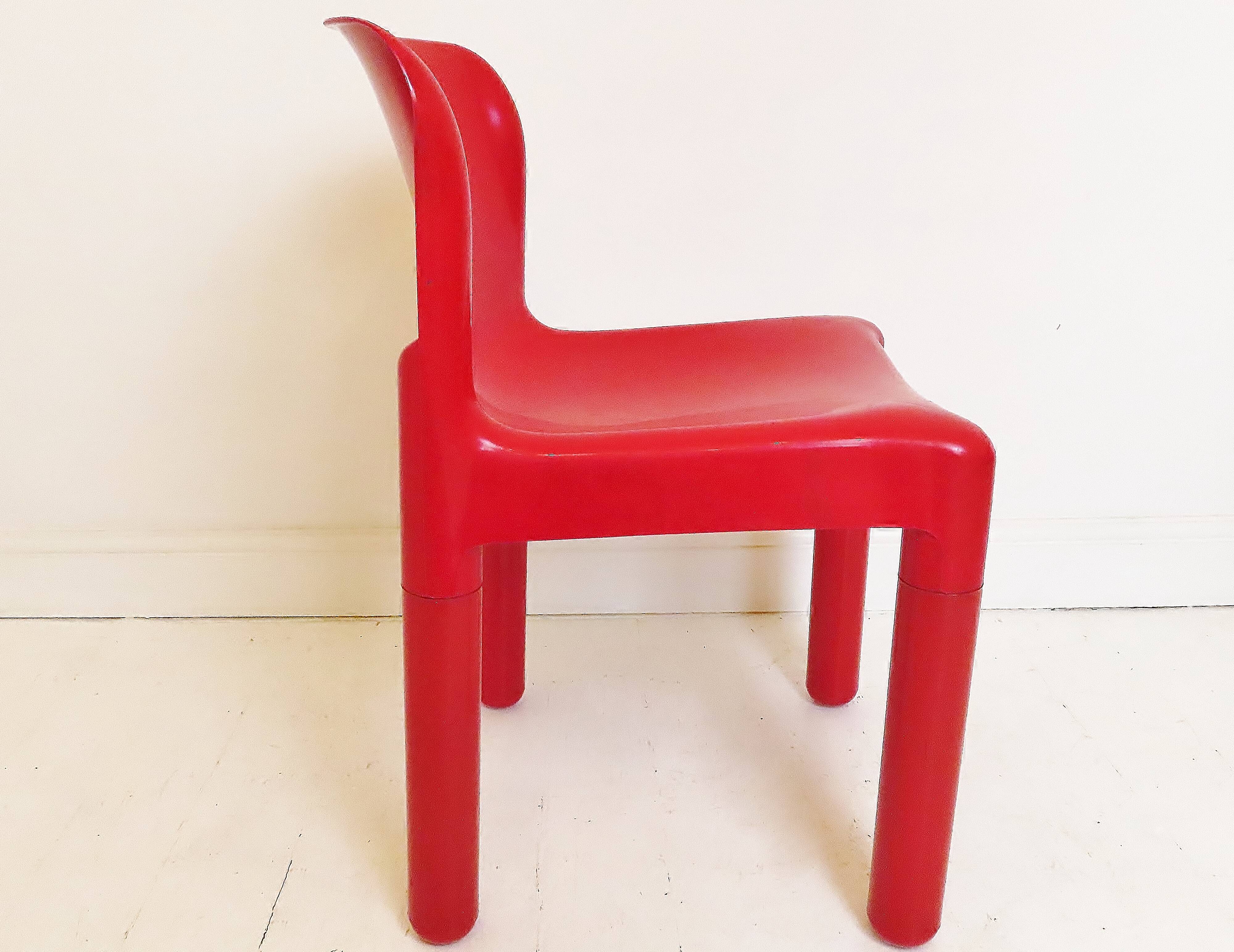 Vintage Italian Red Plastic Chair By Carlo Bartoli For Kartell Italy