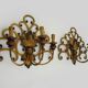 Large pair of Italian wall sconces in gilded wrought iron, 3 lights. 50