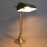 1930s Art Deco Brass  Banker Table Lamp, Czechoslovakia