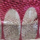 Large Val St-Lambert Ashtray/Vacuum Bin. Cranberry. Oval/Cross-hatched Patterns. Diam 15.5 cm