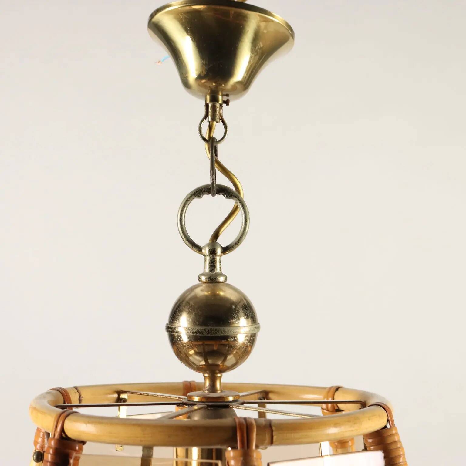 Vintage lamp from the 1980s made of bamboo and glass, Italy.