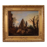 Great Capriccio Painting with Classical Ruins and Figures from the 18th Cen