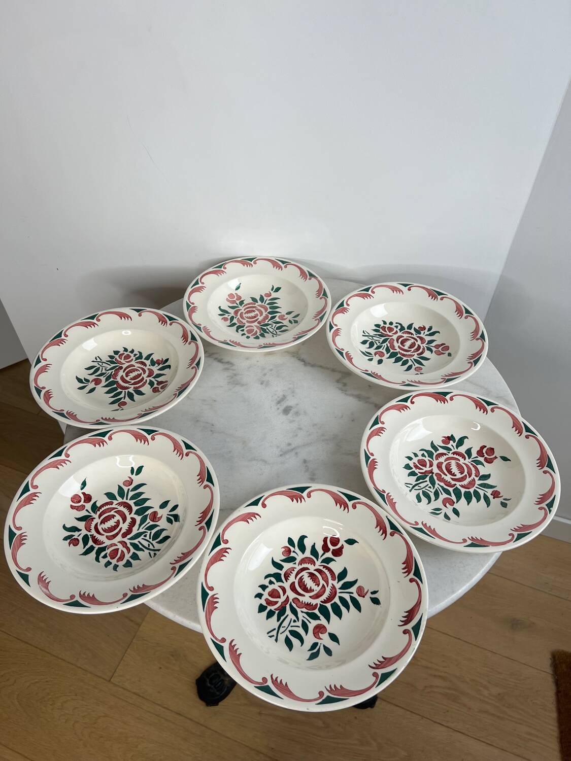 Set of 6 old soup plates from the French manufacturer LONGWY, Alsace model