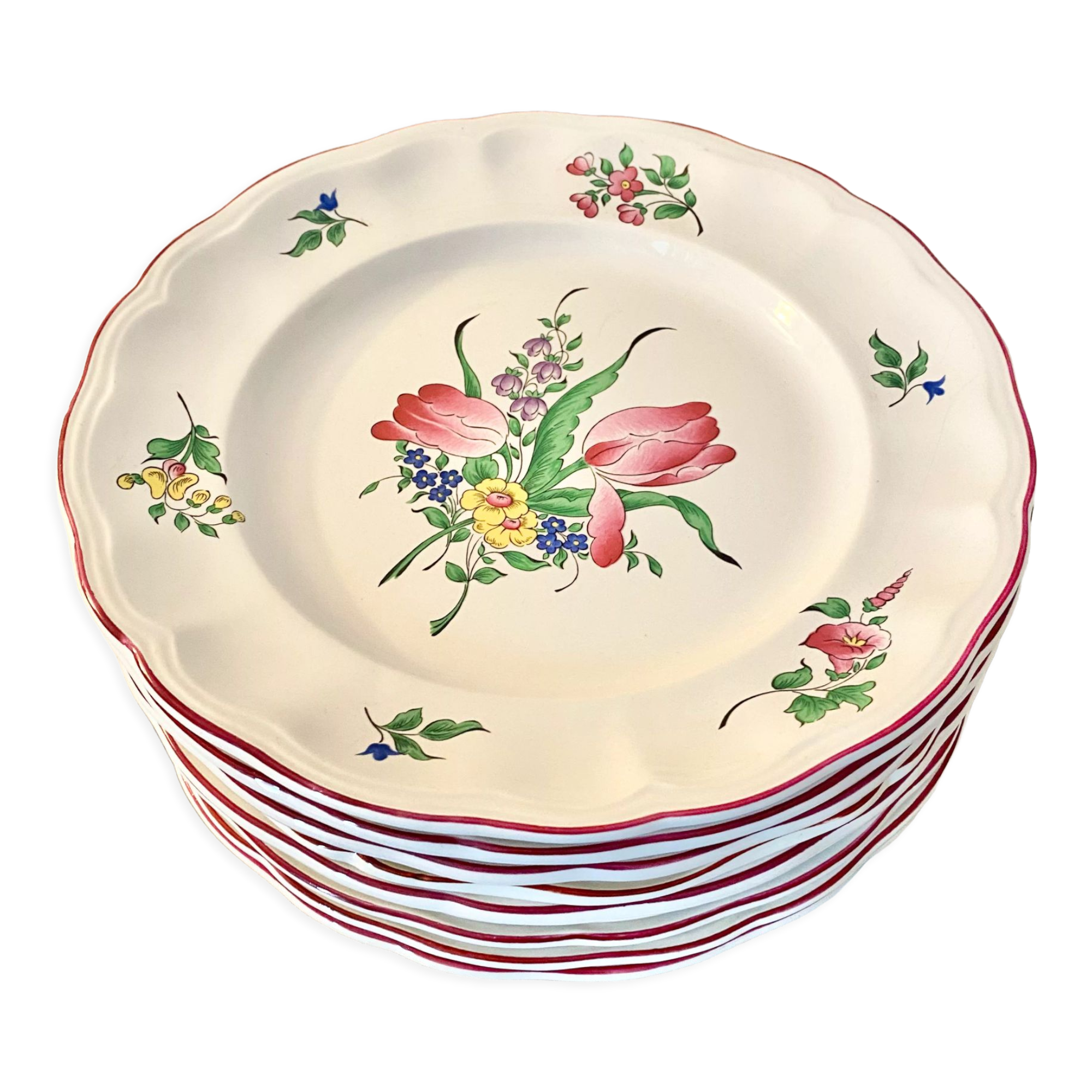 Lot d'assiettes plates Lunéville fleurs (réverbère)
