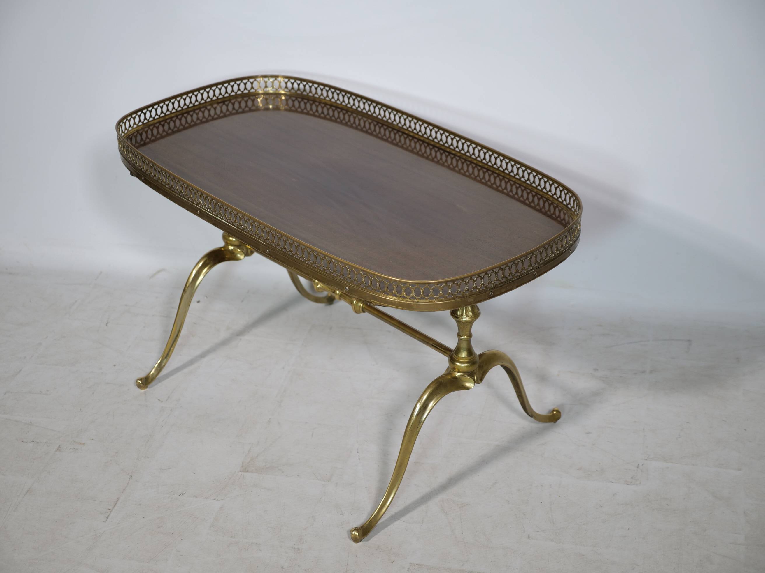 Regency Brass and Teak Bar Side Table with Removable Tray, 1960s