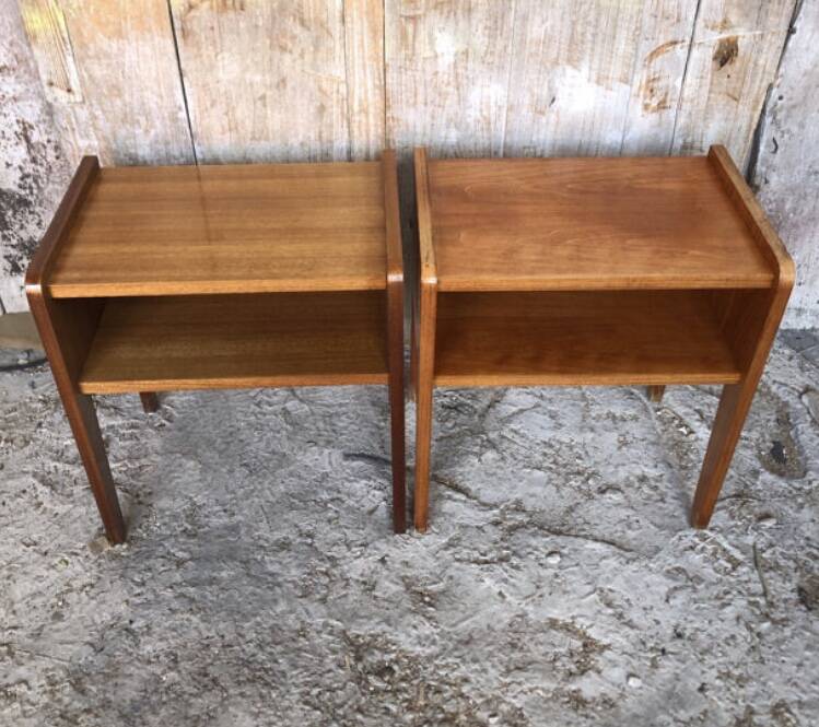 Pair of scandinavian vintage wood bedside tables