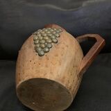 Turned wooden pitcher 17cm grape signed vintage old handmade jug