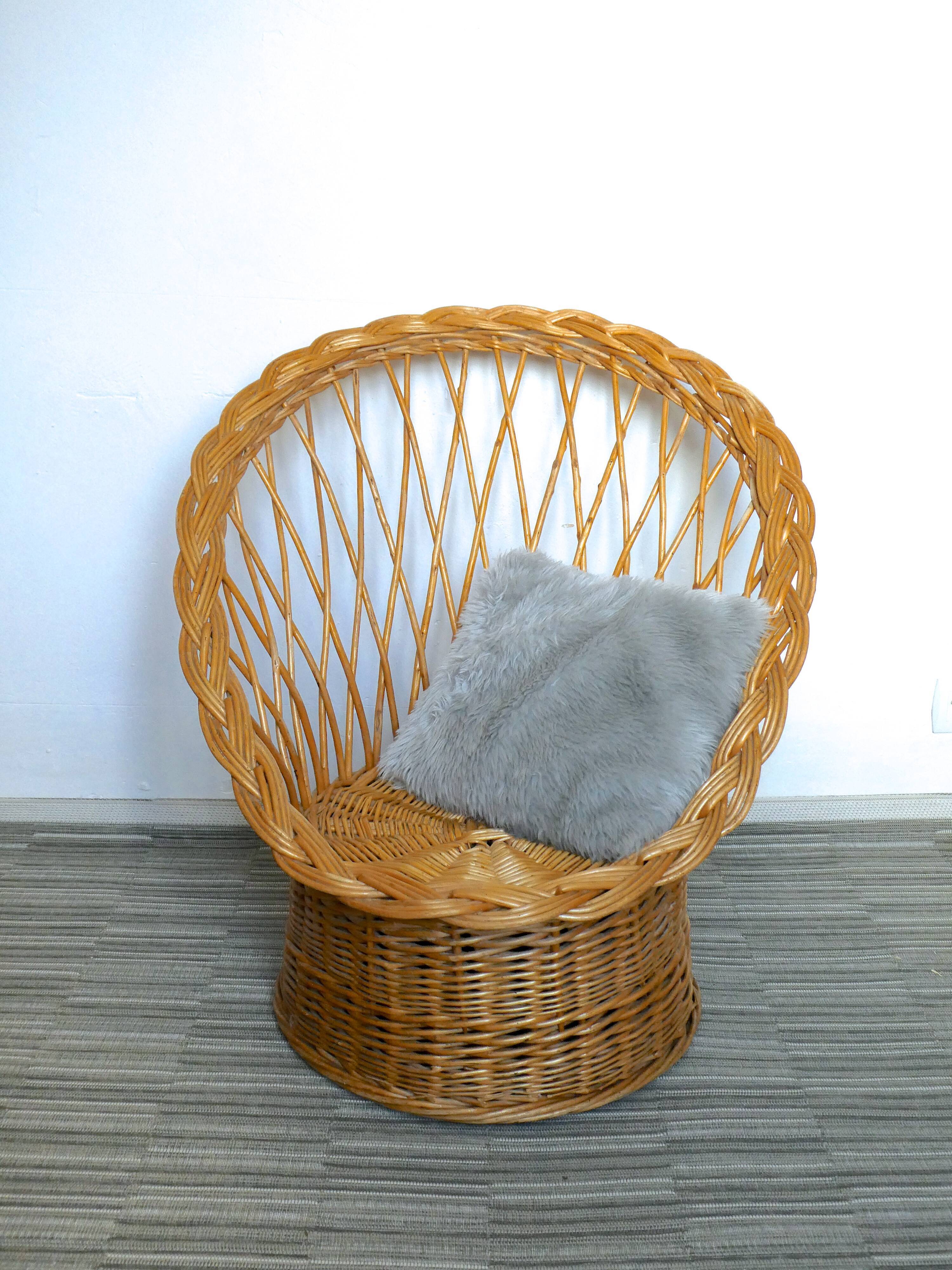 Armchair woven rattan basket, 60-70 years
