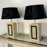 Table lamps in travertine and brass, Regency style, Maitland Smith, 1980.