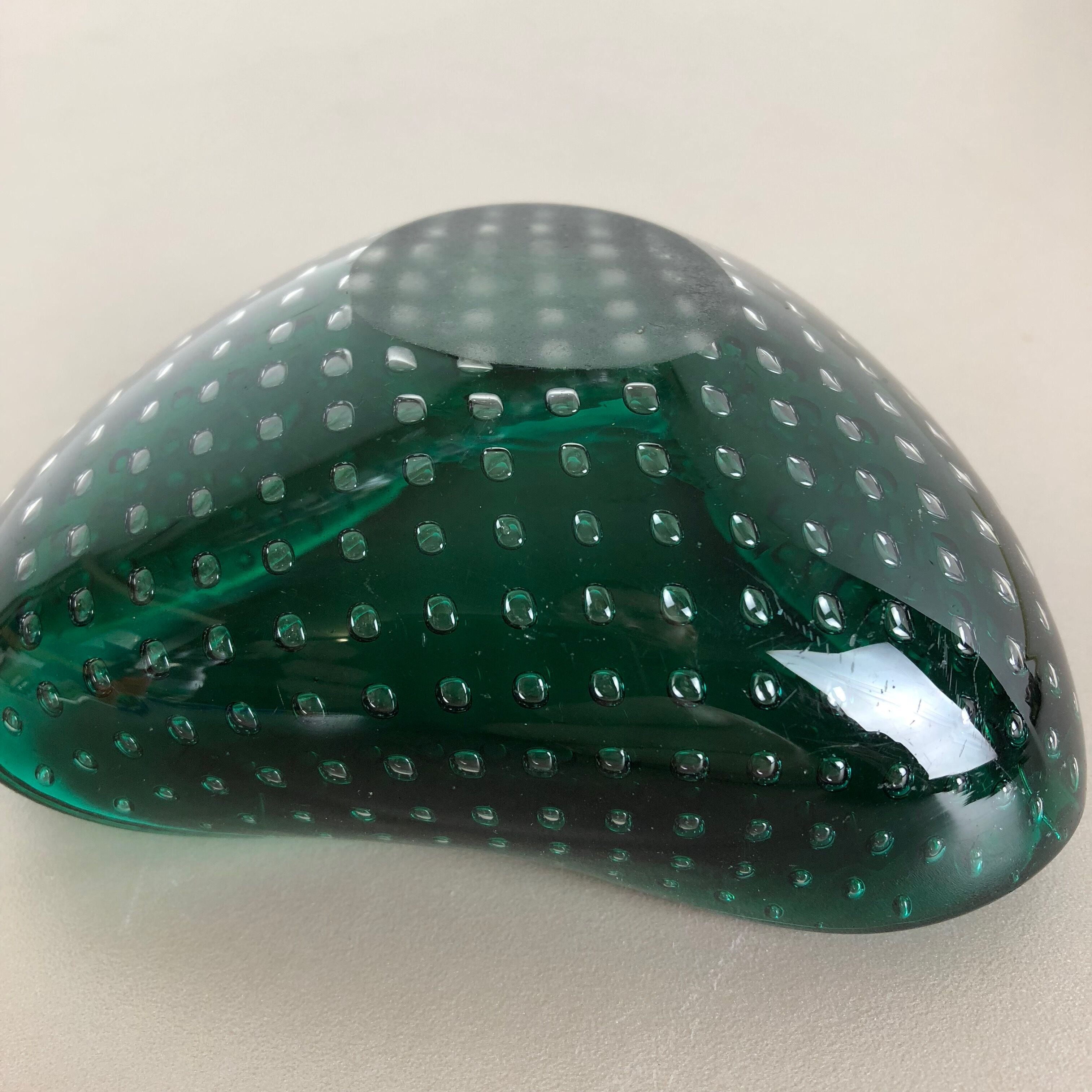 Murano glass bullicante "green" bowl element shell ashtray murano, italy, 1970s