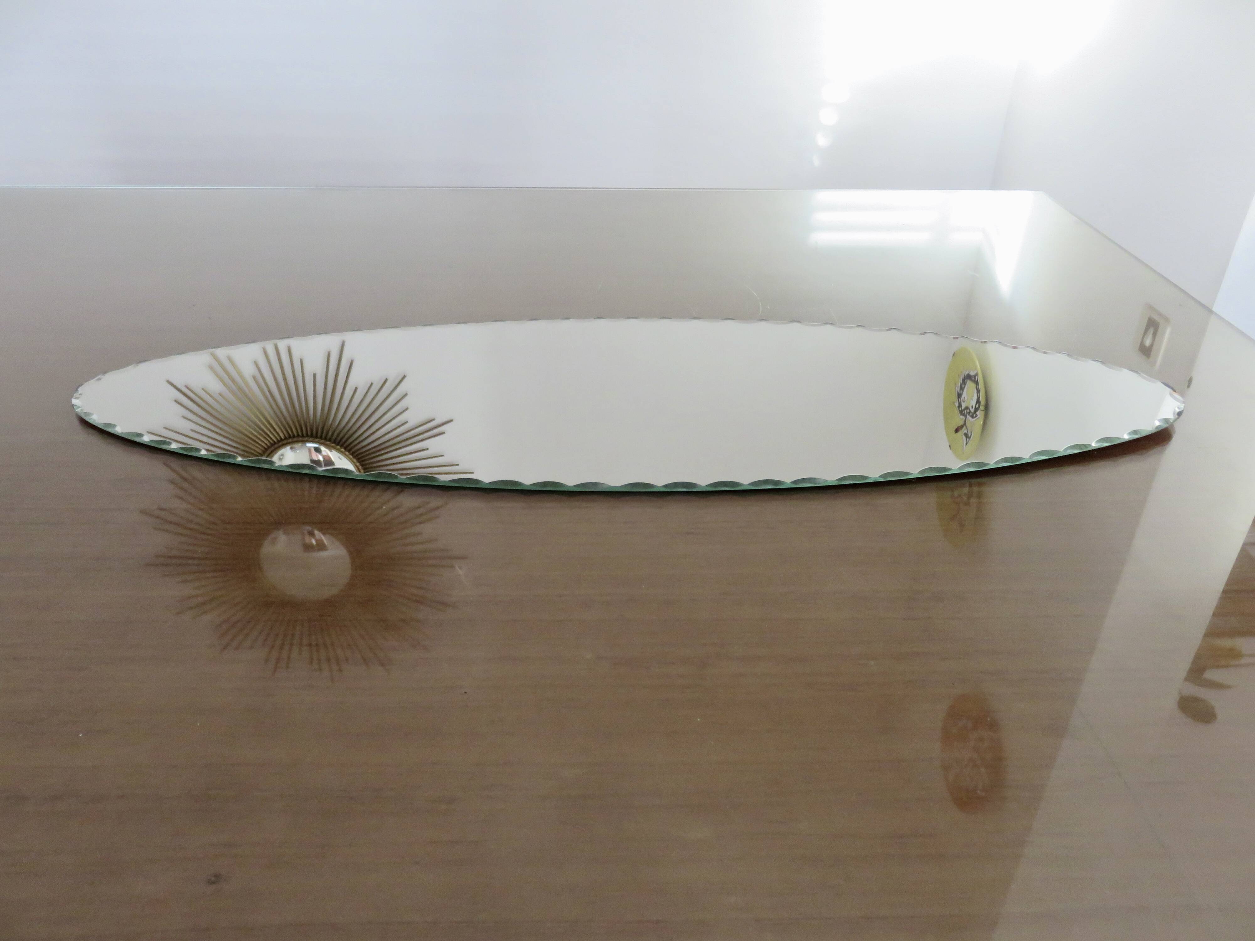 Very large oval beveled mirror, to put down, art deco, 40s 50s
