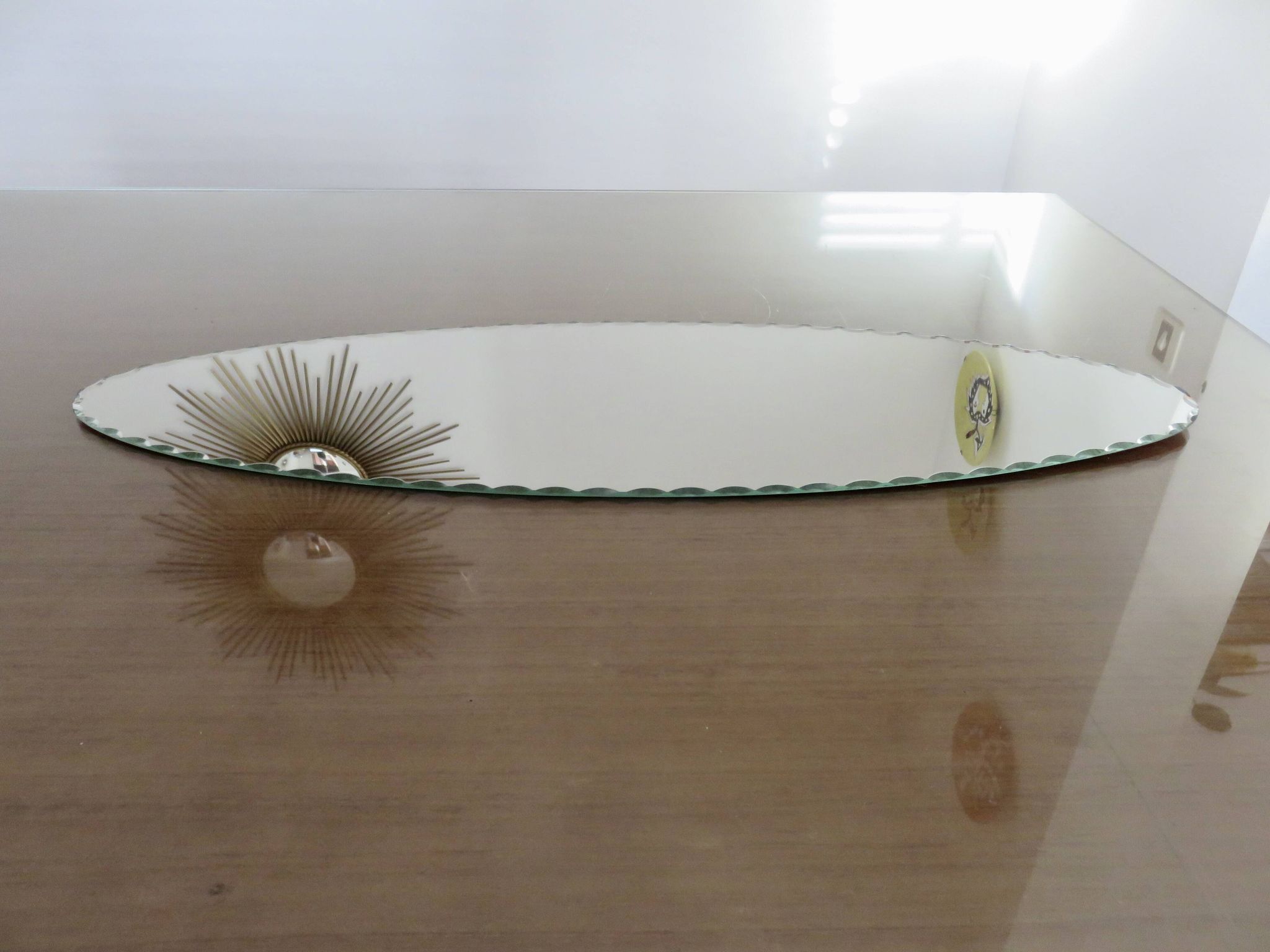 Very large oval beveled mirror, to put down, art deco, 40s 50s