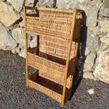Rattan shelf 46 cm high with 3 floors vintage